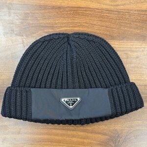 Prada Ribbed Black Beanie